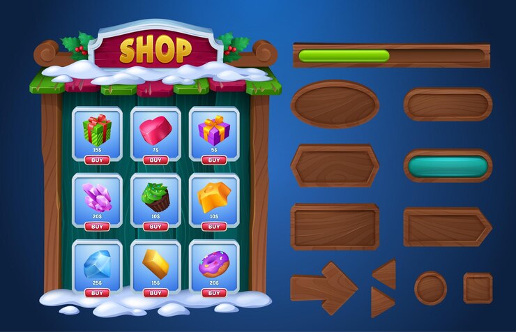 Free Vector game ui menu boards buttons and shop design