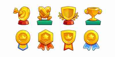 Free vector game winner trophies set