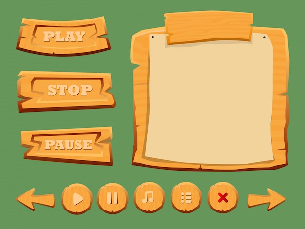 Game wooden interface elements set