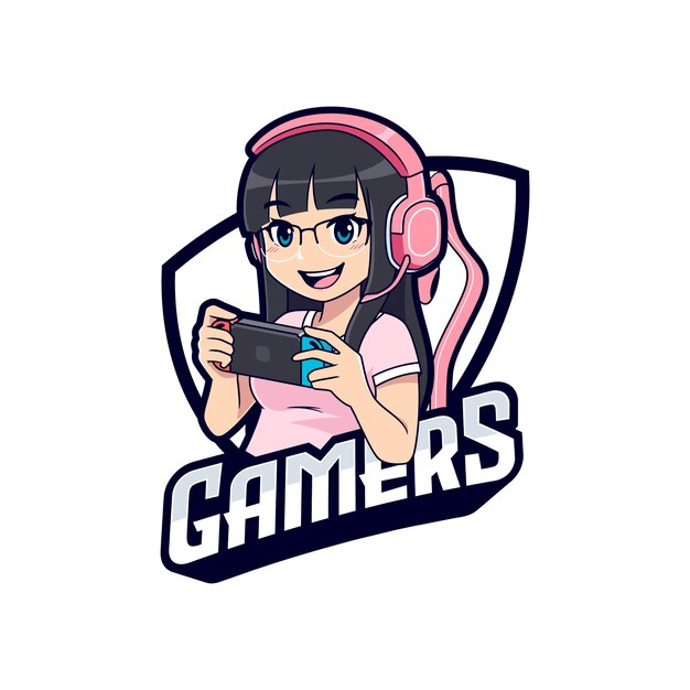Premium Vector Gamer Girl Playing Portabe Console Gaming Esport Logo