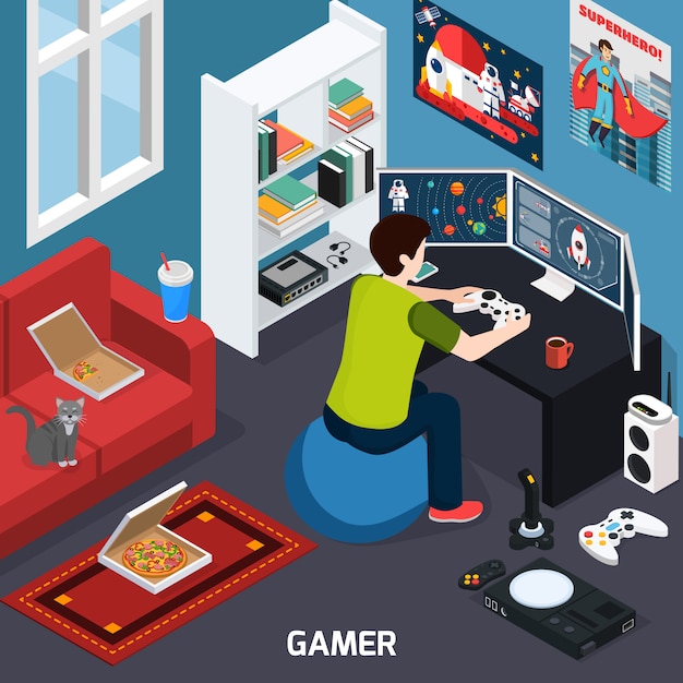Free vector gamer isometric composition