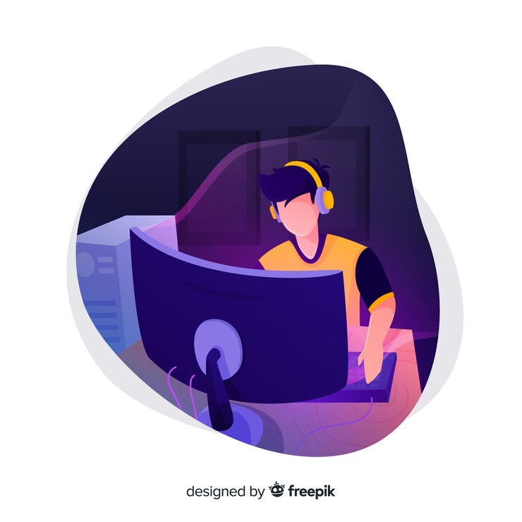 Free Vector gamer playing with the computer