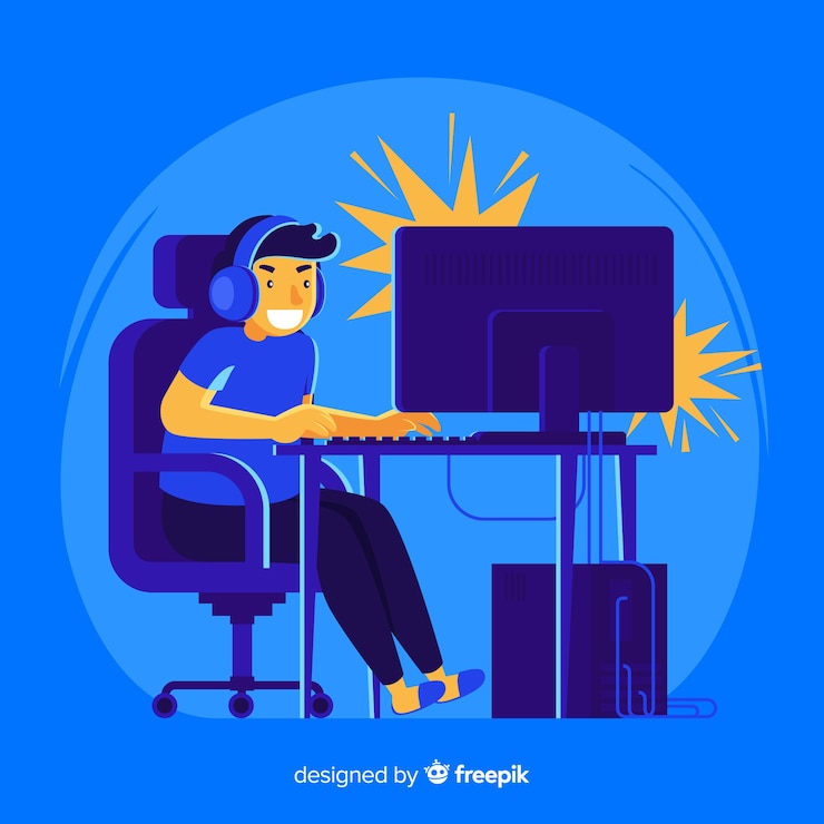 Free Vector gamer playing with the computer