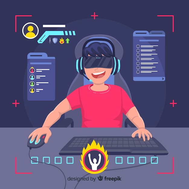 無料ベクター コンピューターで遊んでいるゲーマー