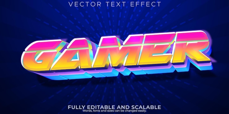 무료 Vector 게이머 텍스트 효과 편집 가능한 e스포츠 및 복고풍 텍스트 스타일