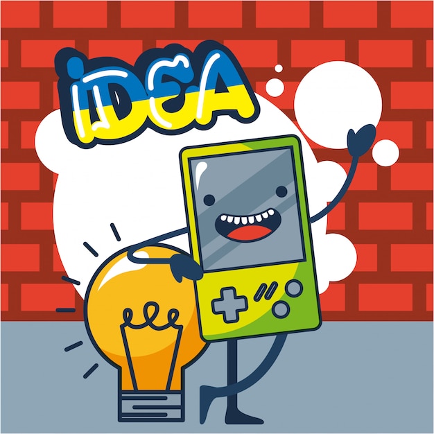Games console and lightbulb illustration