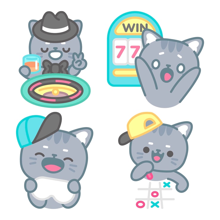 Free Vector games stickers collection with tomomi the cat