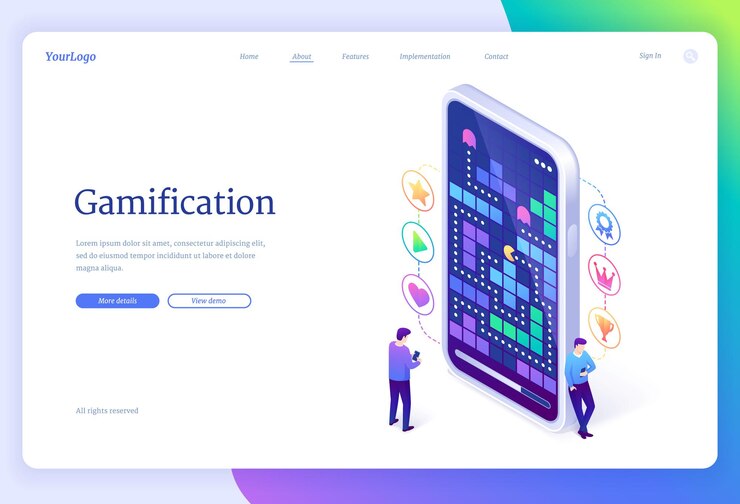 Free Vector gamification. interactive game application online landing page