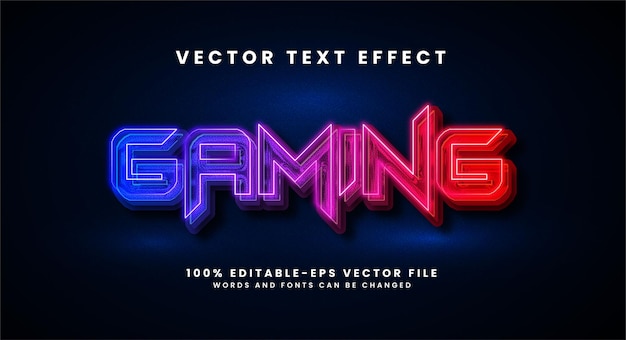 Gaming 3d text effect. editable text style effect with colorful light theme.