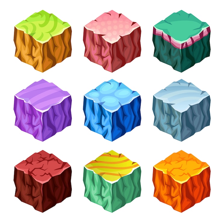 Free Vector gaming cubes landscape elements isometric set