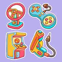 Free vector gaming item sticker icons hand drawn coloring vector