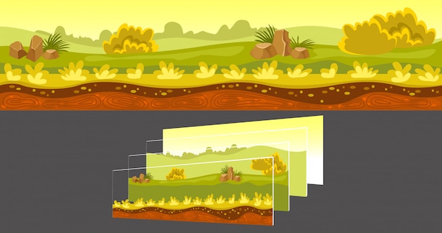 Free vector gaming landscape with separated layers