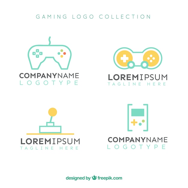 Free vector gaming logo collection with flat design