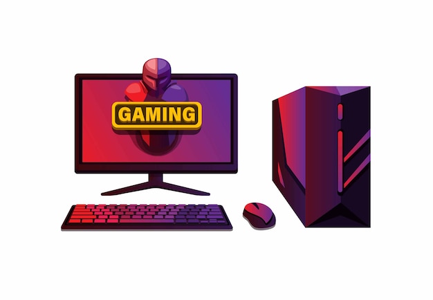 ゲーミングpcハイエンドコンピューターセットeスポーツゲーミング機器イラストベクトル プレミアムベクター