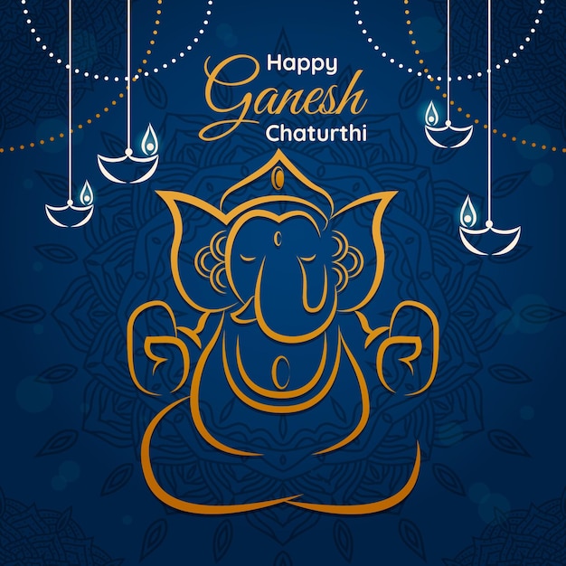 Бесплатное векторное изображение Ганеш чатуртхи иллюстрация со слоном и приветствие