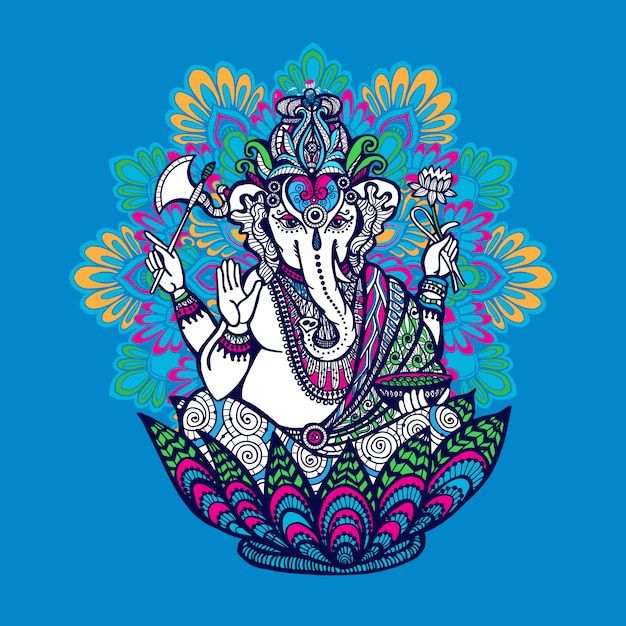 Vettore gratuito ganesha con ornato mandala