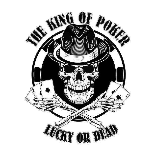 Gangster casino skull logo. Vintage logotype with playing cards, top hat