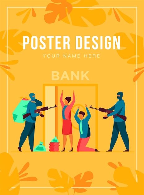 Free vector gangsters with gun robbing bank poster template