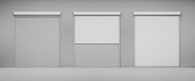 Free vector garage doors, hangar entrance with roller shutters