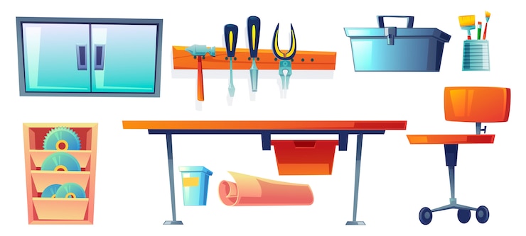 Free Vector garage instruments, tools for carpentry works