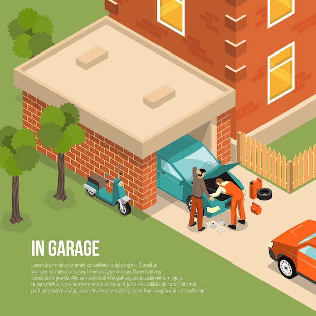 Free vector garage outside isometric illustration