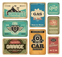Garage vintage signs set