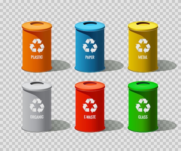 Free vector garbage cans isolated on transparent background