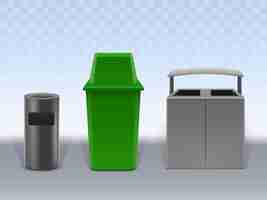 Free vector garbage containers set isolated on transparent background.