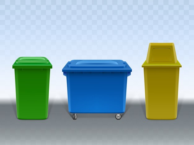 Garbage containers set isolated on transparent background. 