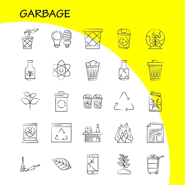 Garbage Hand Drawn Icon for Web Print and Mobile UXUI Kit Such as Atom Energy Power Green Bottle Arrow Energy Recycle Pictogram Pack Vector