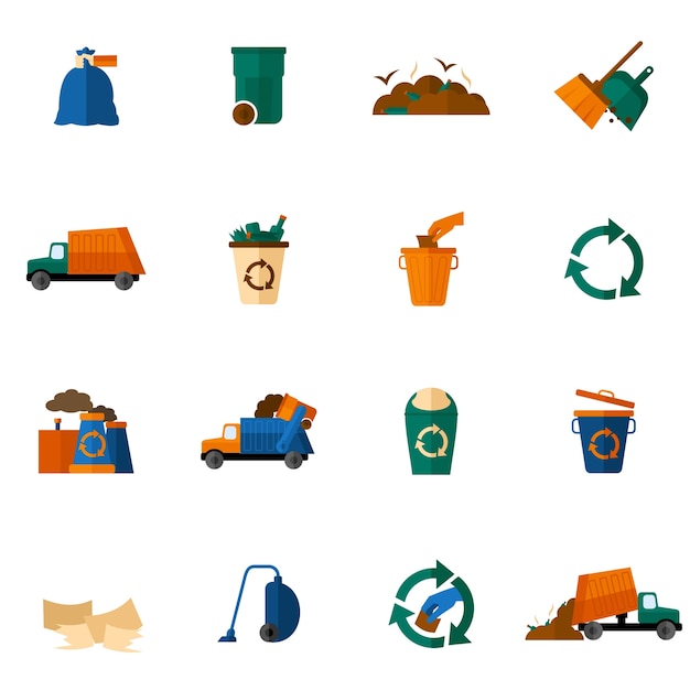 Free vector garbage icons flat