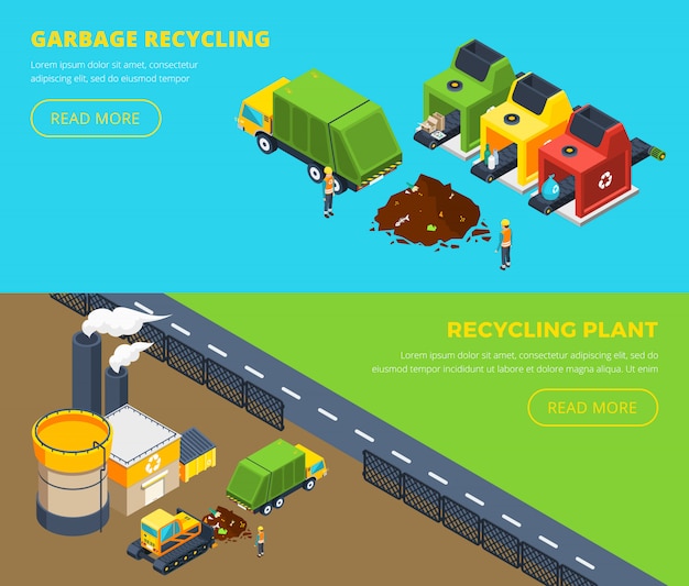 Free vector garbage recycling isometric banners