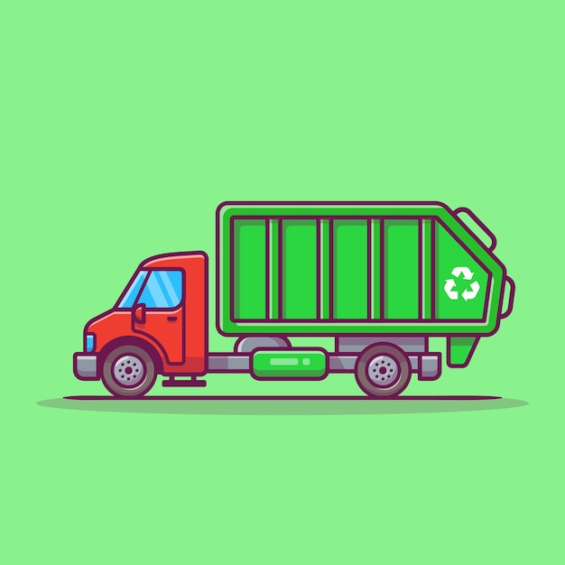 Free vector garbage truck cartoon vector icon illustration. public transportation icon