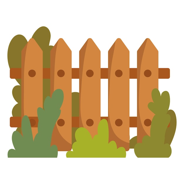 Free vector garden fence and bush icon isolated