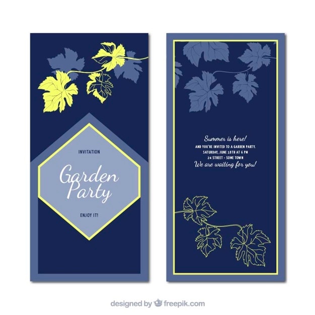 Free vector garden party invitation with hand drawn leaves