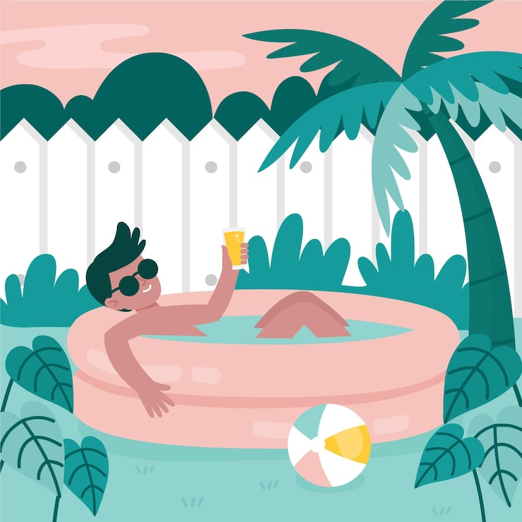 Free Vector garden pool staycation concept