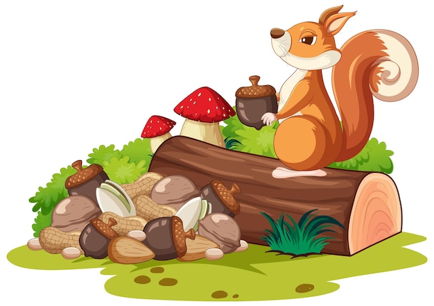 Free vector garden scene with cute squirrel