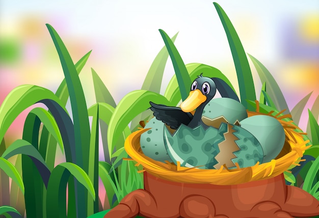 Free vector garden scene with ducks hatching eggs