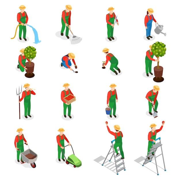 Free vector gardener characters icon set