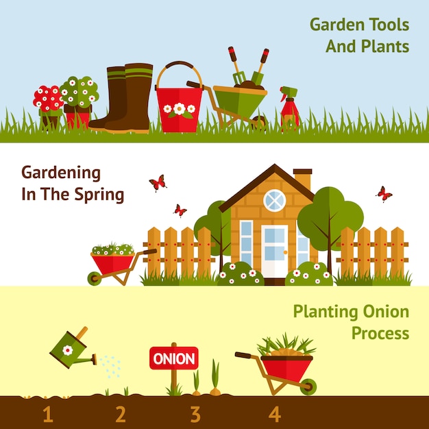 Free vector gardening banners set