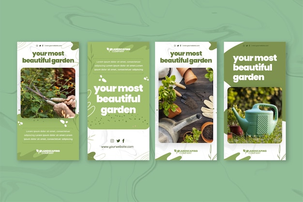 Free vector gardening business instagram stories collection