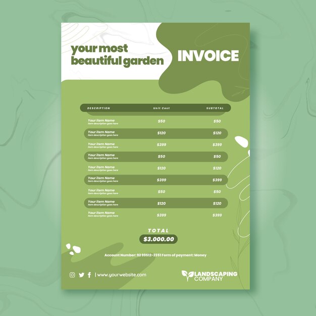 Gardening business invoice template