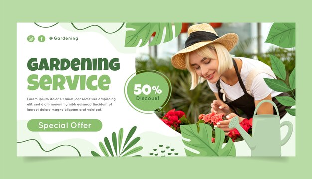Gardening and cultivation horizontal sale banner template