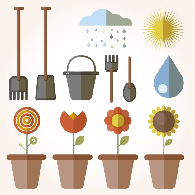 Free vector gardening elements in flat design