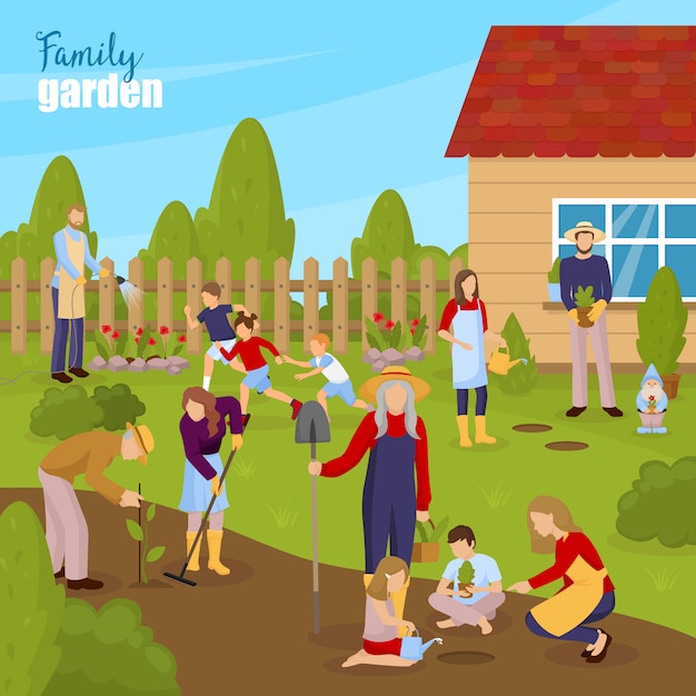 Free vector gardening and family illustration