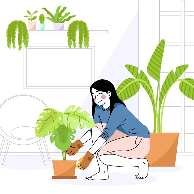 Gardening at home concept with woman