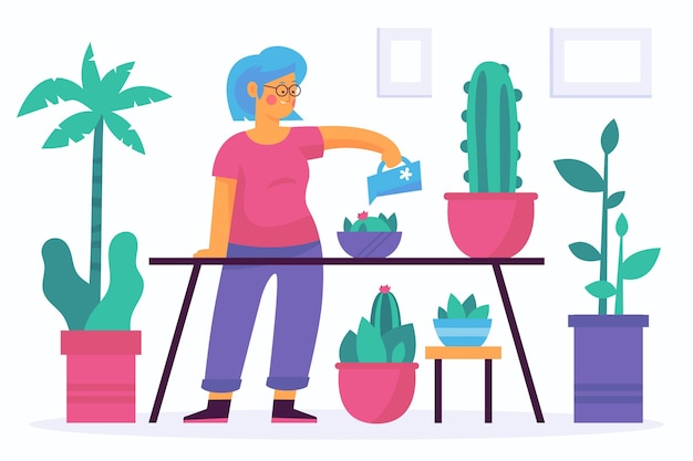 Free vector gardening at home concept