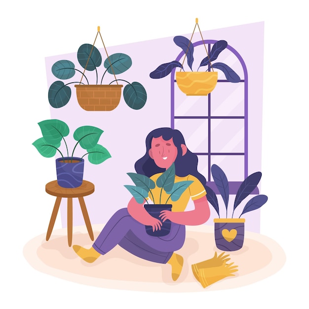 Free vector gardening at home concept