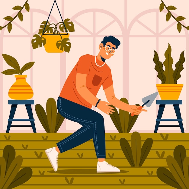 Free vector gardening at home concept