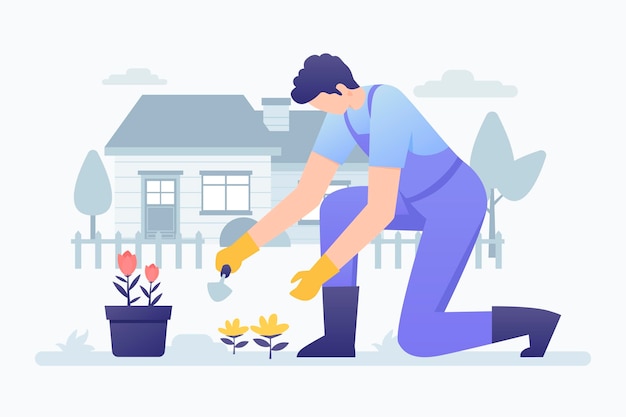 Free vector gardening at home illustration with man